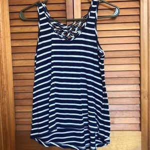 Blue and white striped tank top
